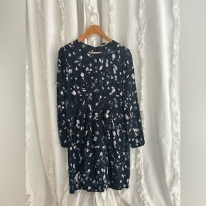 Navy Blue Printed Silk Dress